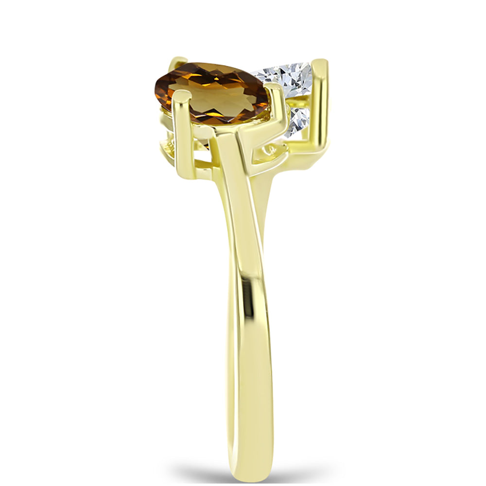 Anel de Prata com Banho de Ouro com Quartzo Cognac e Topázio Branco 4 