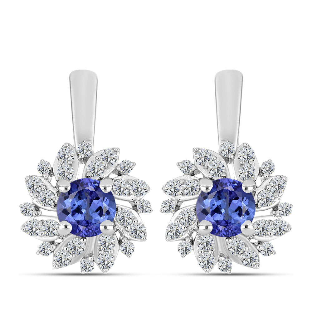 Brincos de Prata com Tanzanite AAA e Diamante Branco 1 