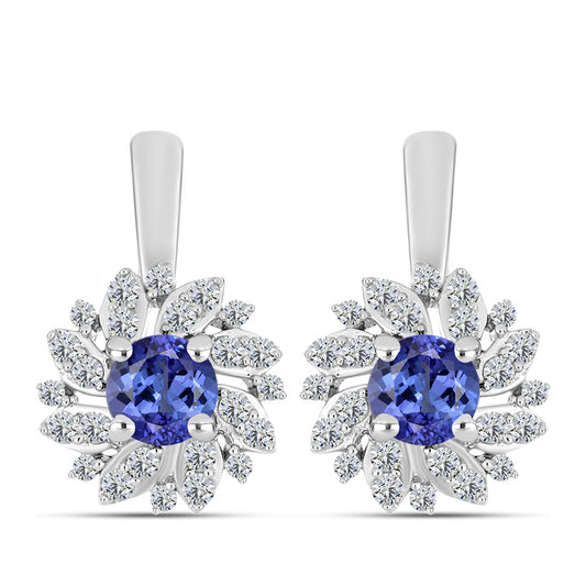 Brincos de Prata com Tanzanite AAA e Diamante Branco
