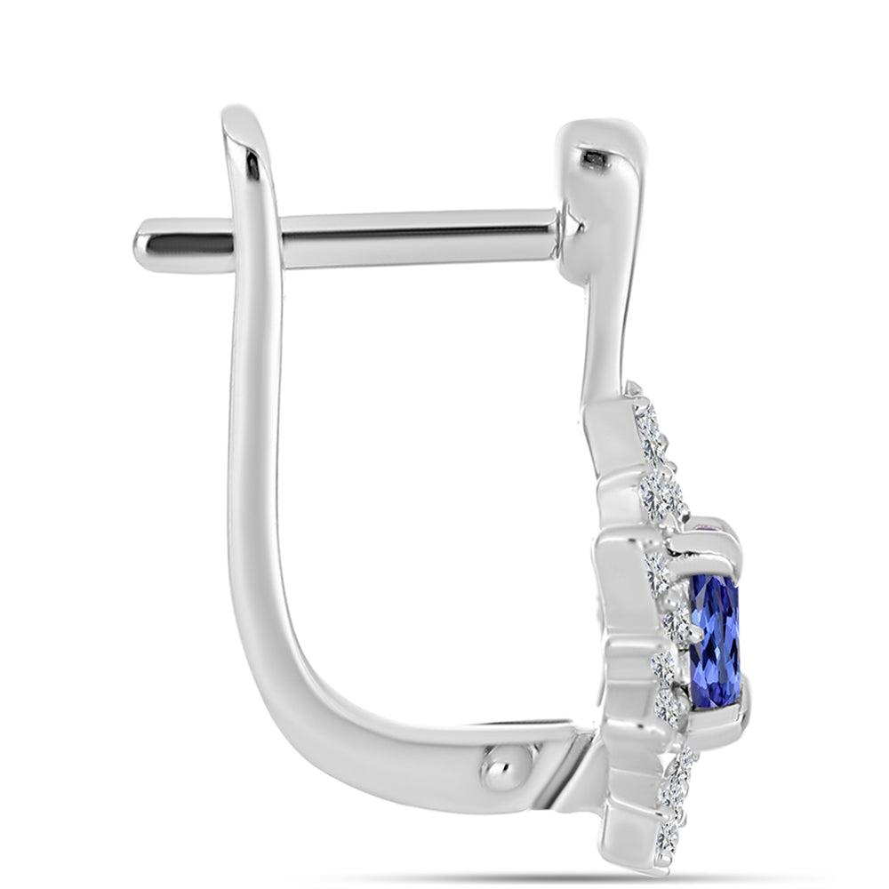 Brincos de Prata com Tanzanite AAA e Diamante Branco