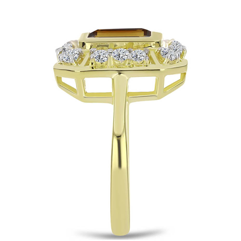 Anel de Prata com Banho de Ouro com Quartzo Cognac e Topázio Branco  Contraste: Cabeca de Veado (800)