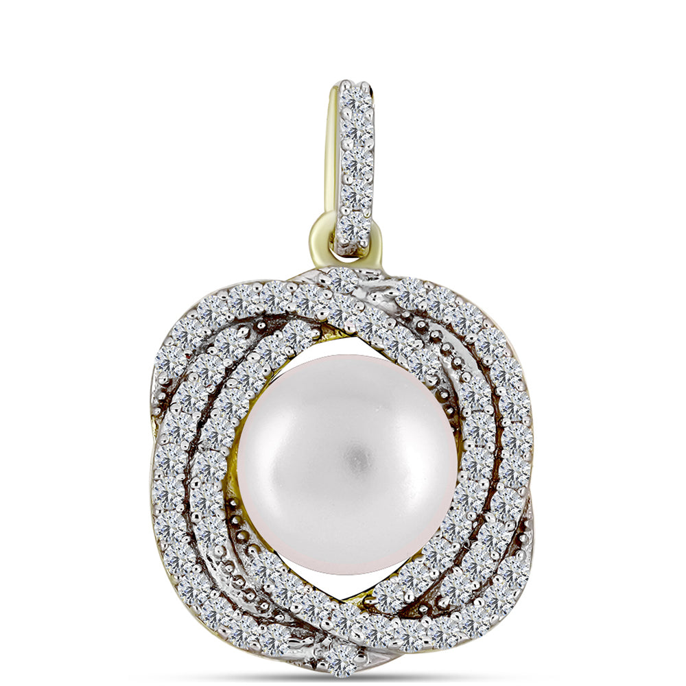 Pendente de Prata com Banho de Ouro com Pérola Branca de Água Doce e Topázio Branco