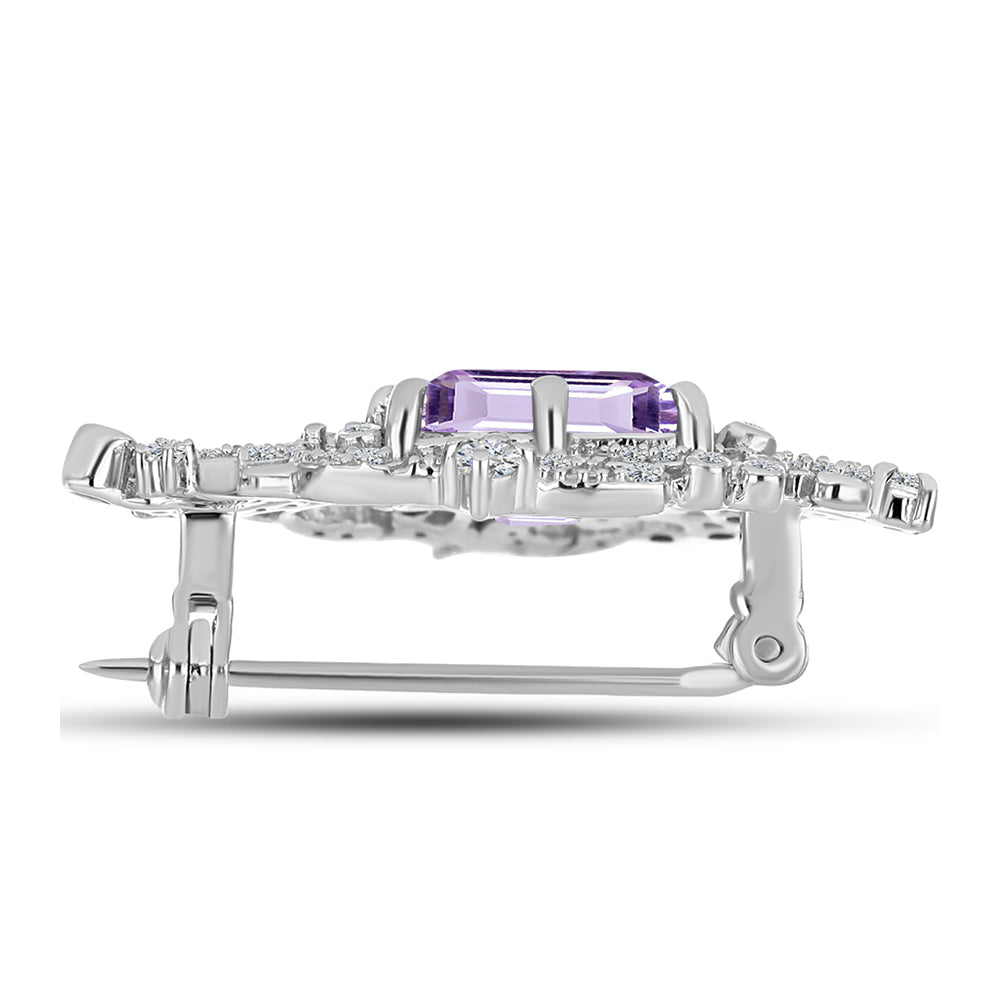 Alfinete de Prata com Ametista Rosa de França e Topázio Branco  Contraste: Cabeca de Veado (800)
