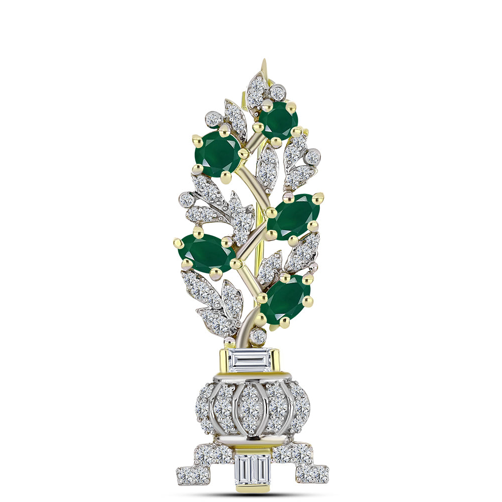 Alfinete de Prata com Banho de Ouro com Ágata Verde e Zircão Branco  Contraste: Cabeca de Veado (800)
