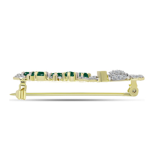 Alfinete de Prata com Banho de Ouro com Ágata Verde e Zircão Branco  Contraste: Cabeca de Veado (800)