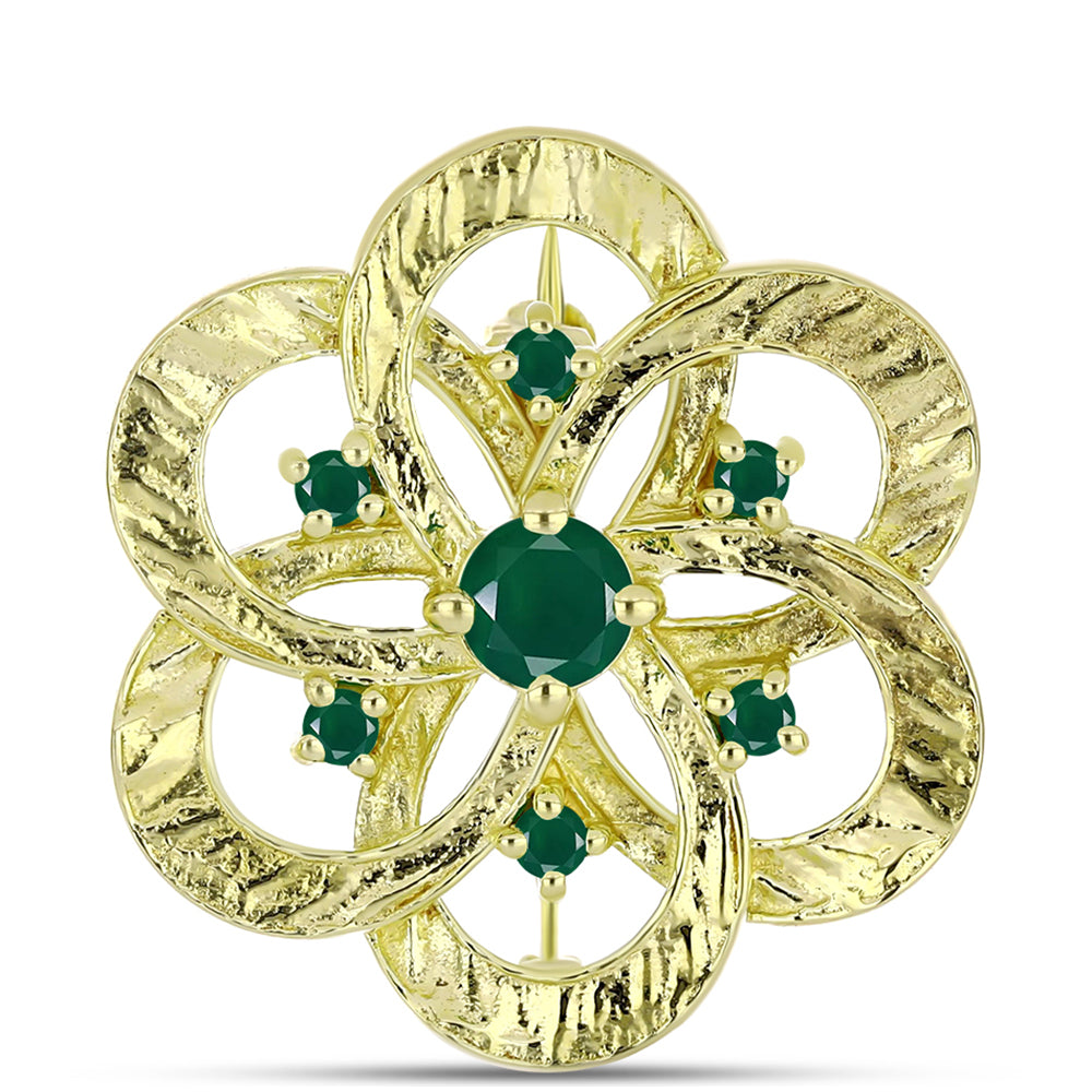 Alfinete de Prata com Banho de Ouro com Ágata Verde  Contraste: Cabeca de Veado (800) 1 