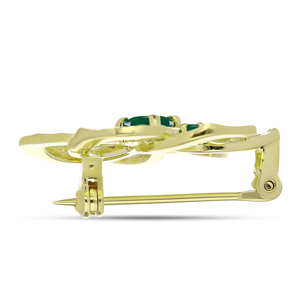 Alfinete de Prata com Banho de Ouro com Ágata Verde  Contraste: Cabeca de Veado (800)