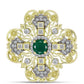 Alfinete de Prata com Banho de Ouro com Ágata Verde e Topázio Branco  Contraste: Cabeca de Veado (800)