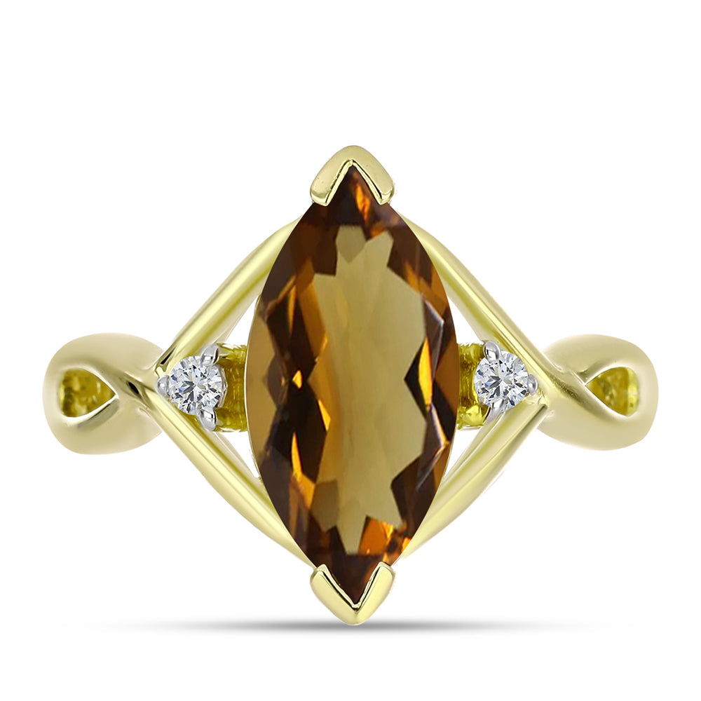 Anel de Prata com Banho de Ouro com Quartzo Cognac e Topázio Branco  Contraste: Cabeca de Veado (800) 1 