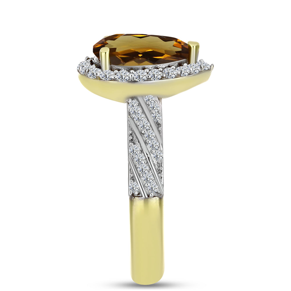 Anel de Prata com Banho de Ouro com Quartzo Cognac e Topázio Branco