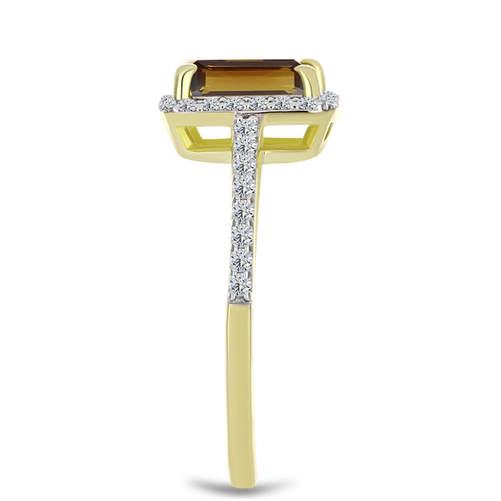 Anel de Prata com Banho de Ouro com Quartzo Cognac e Topázio Branco 4 