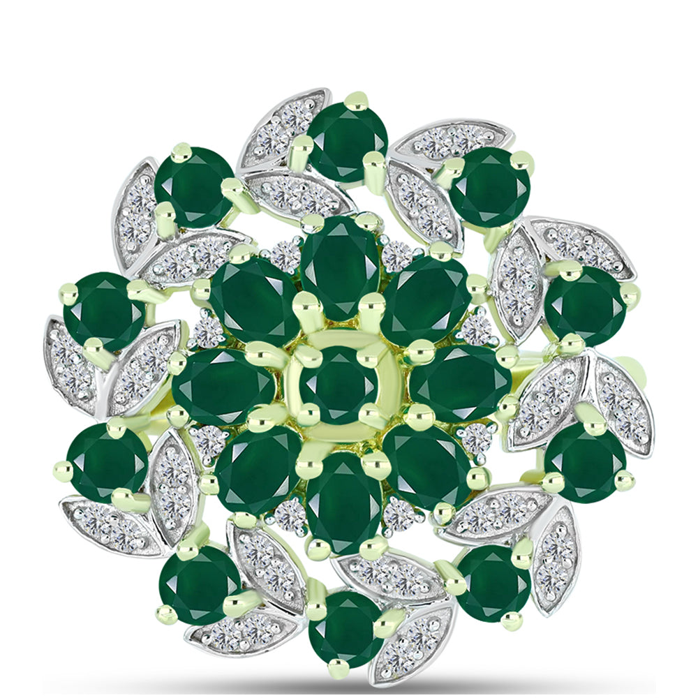 Anel de Prata com Banho de Ouro com Ágata Verde e Topázio Branco  Contraste: Cabeca de Veado (800) 1 
