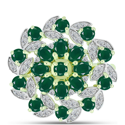 Anel de Prata com Banho de Ouro com Ágata Verde e Topázio Branco  Contraste: Cabeca de Veado (800)