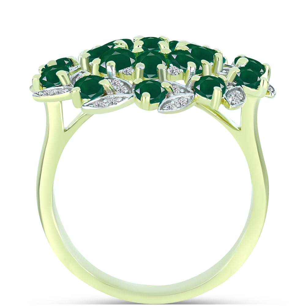 Anel de Prata com Banho de Ouro com Ágata Verde e Topázio Branco  Contraste: Cabeca de Veado (800)