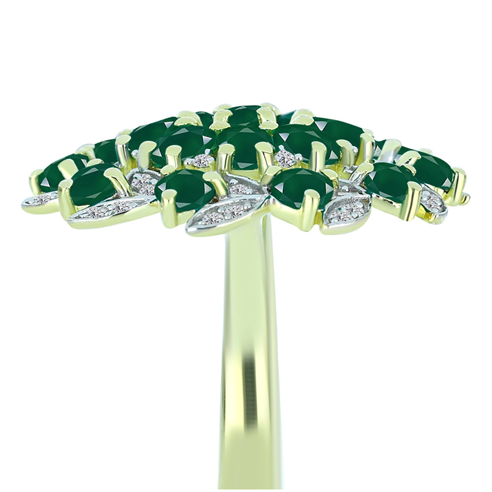Anel de Prata com Banho de Ouro com Ágata Verde e Topázio Branco  Contraste: Cabeca de Veado (800)