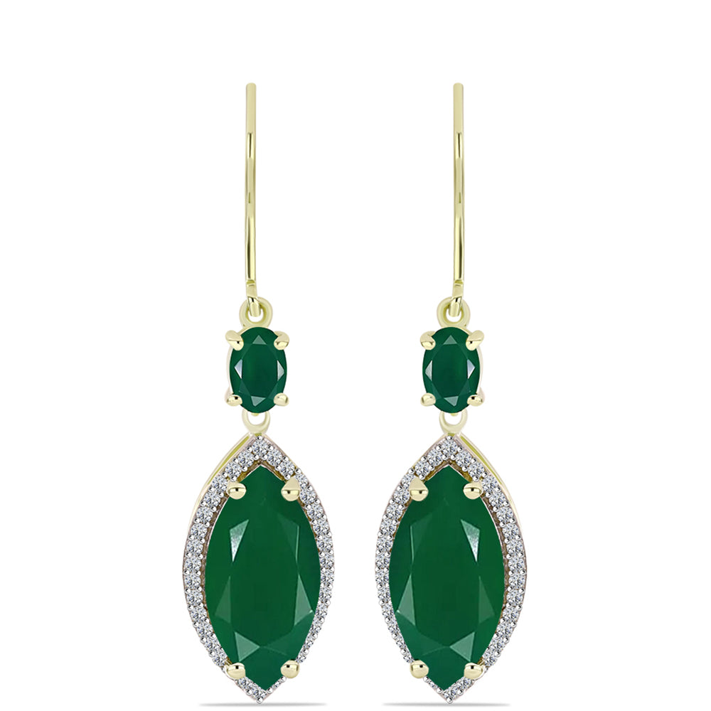 Brincos de Prata com Banho de Ouro com Ágata Verde e Topázio Branco 1 
