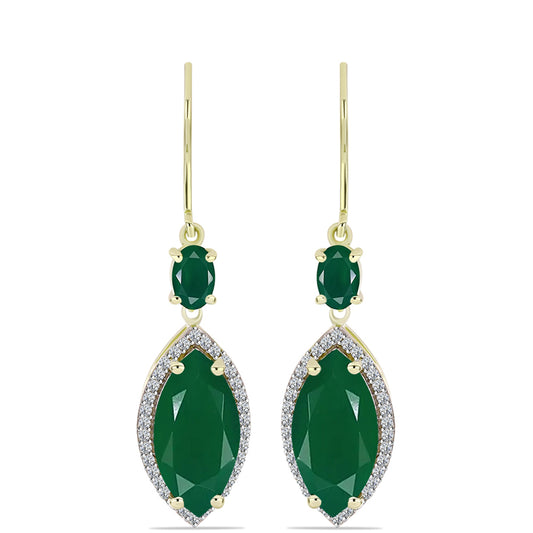 Brincos de Prata com Banho de Ouro com Ágata Verde e Topázio Branco