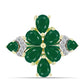 Anel de Prata com Banho de Ouro com Ágata Verde e Topázio Branco  Contraste: Cabeca de Veado (800)