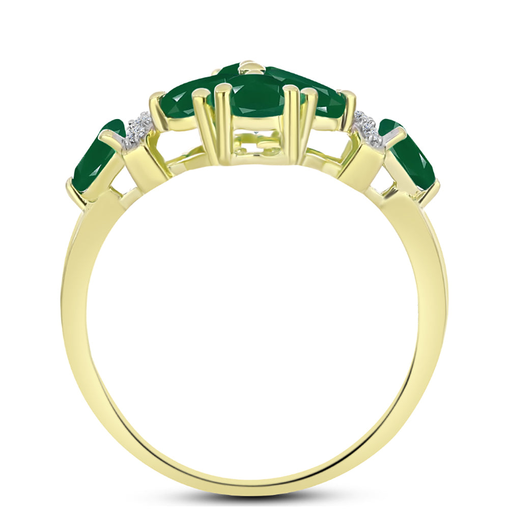 Anel de Prata com Banho de Ouro com Ágata Verde e Topázio Branco  Contraste: Cabeca de Veado (800)