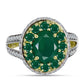 Anel de Prata com Banho de Ouro com Ágata Verde e Topázio Branco  Contraste: Cabeca de Veado (800)