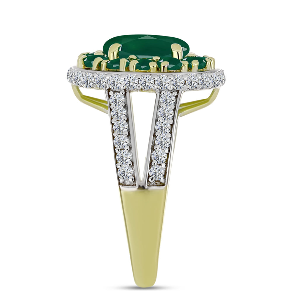 Anel de Prata com Banho de Ouro com Ágata Verde e Topázio Branco  Contraste: Cabeca de Veado (800) 4 