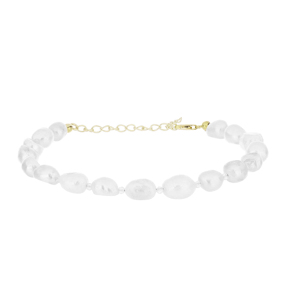Pulseira de Prata com Banho de Ouro com Pérola Branca de Água Doce