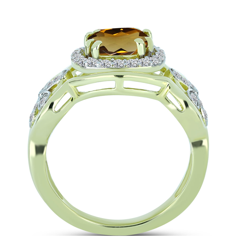 Anel de Prata com Banho de Ouro com Quartzo Cognac e Topázio Branco  Contraste: Cabeca de Veado (800) 2 