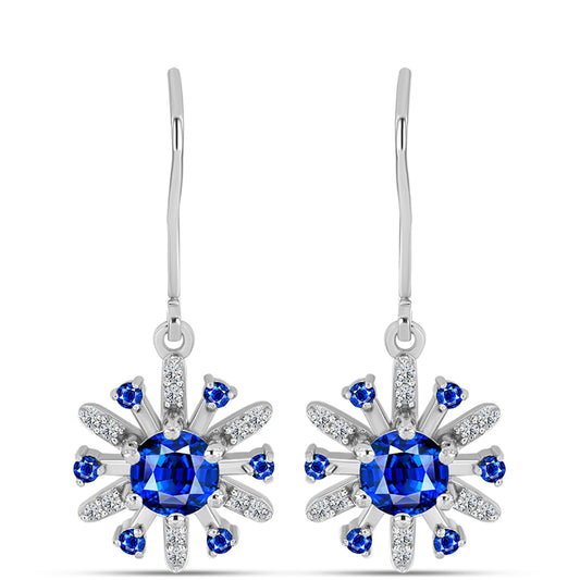 Brincos de Prata com Safira Azul Australiana e Topázio Branco