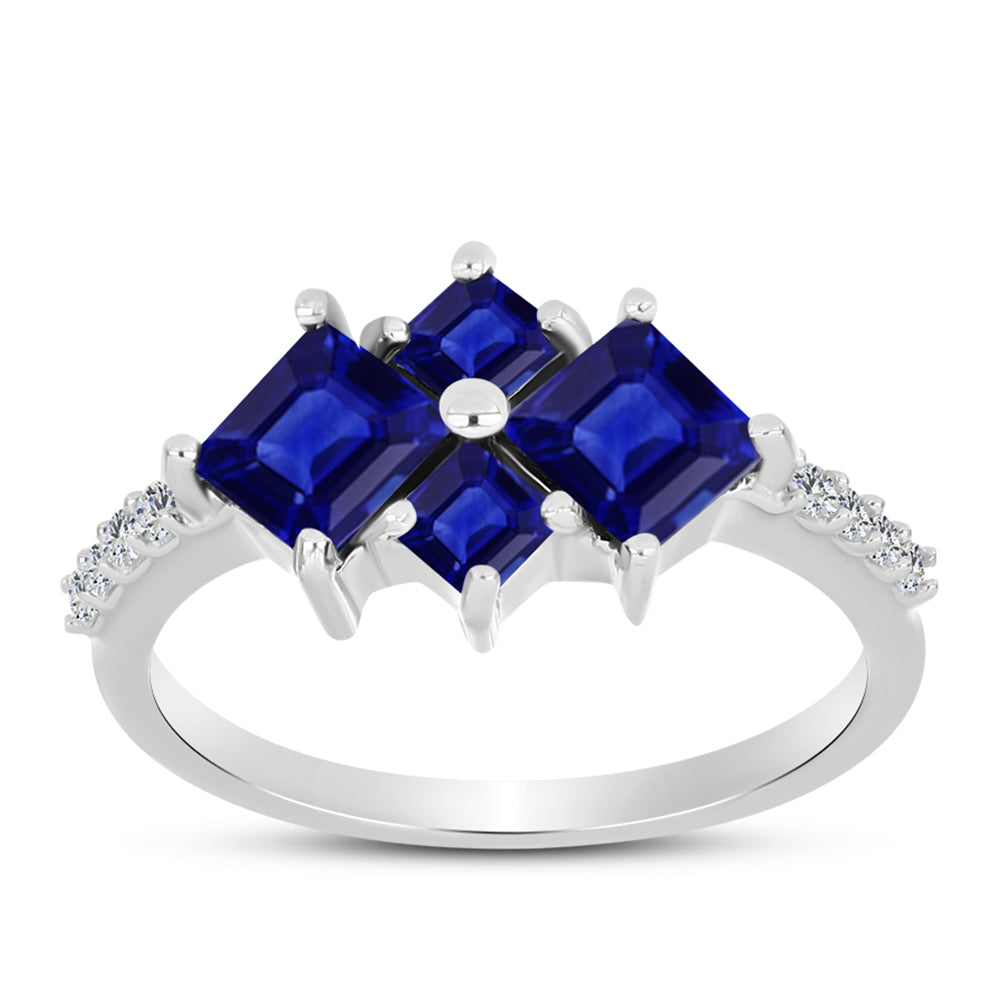 Anel de Prata com Safira Azul Australiana e Topázio Branco 3 