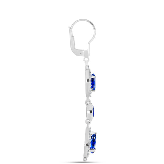 Brincos de Prata com Safira Azul Australiana e Topázio Branco
