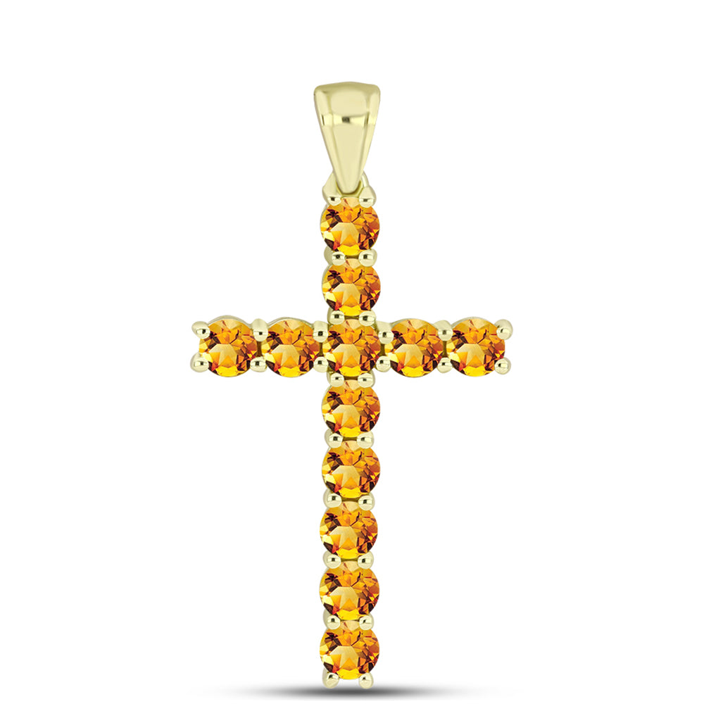 Cruz Pendente de Prata com Banho de Ouro com Citrino Dourado do Rio Grande  Contraste: Cabeca de Veado (800)