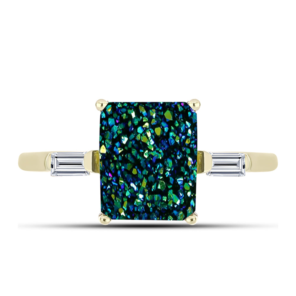 Anel de Prata com Banho de Ouro com Drusy Verde e Topázio Branco 1 
