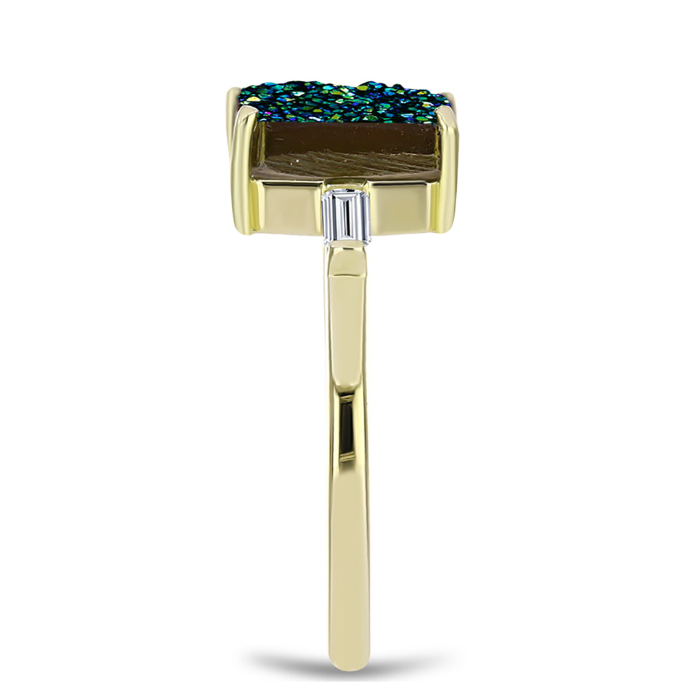 Anel de Prata com Banho de Ouro com Drusy Verde e Topázio Branco 4 
