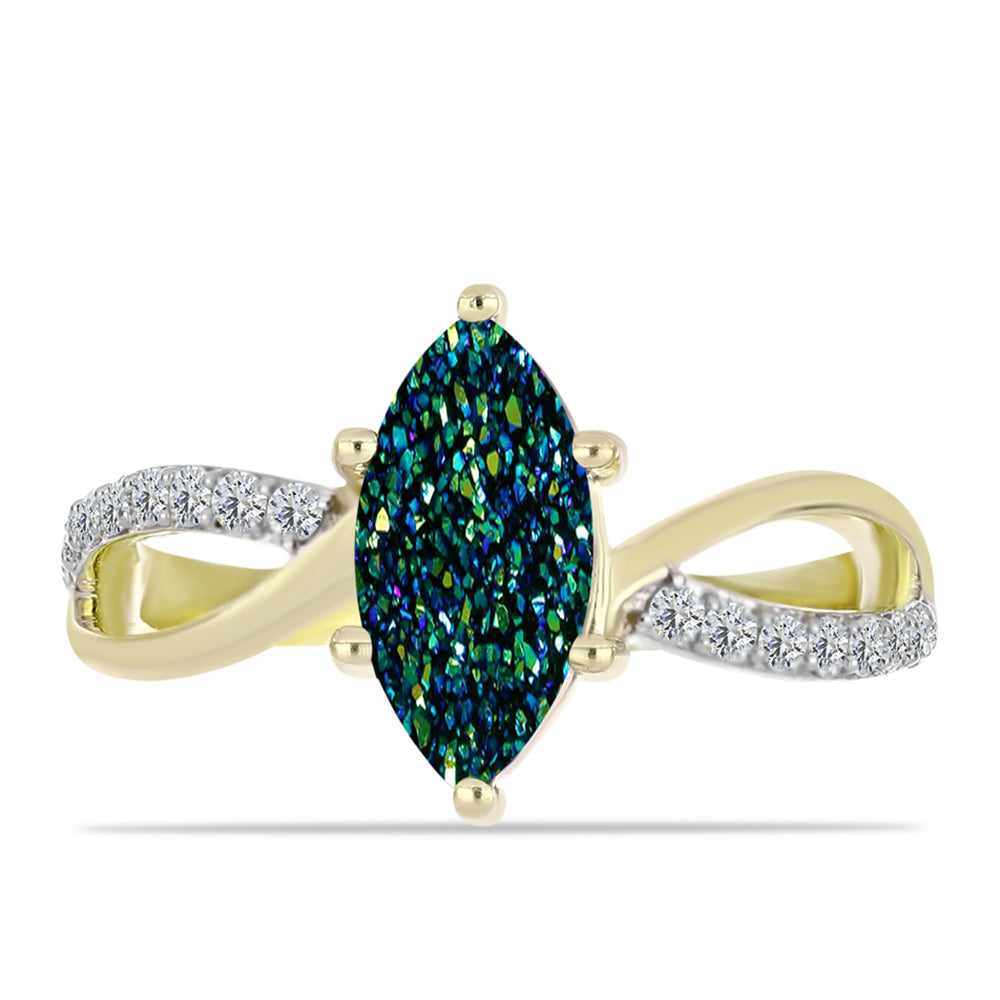Anel de Prata com Banho de Ouro com Drusy Verde e Topázio Branco