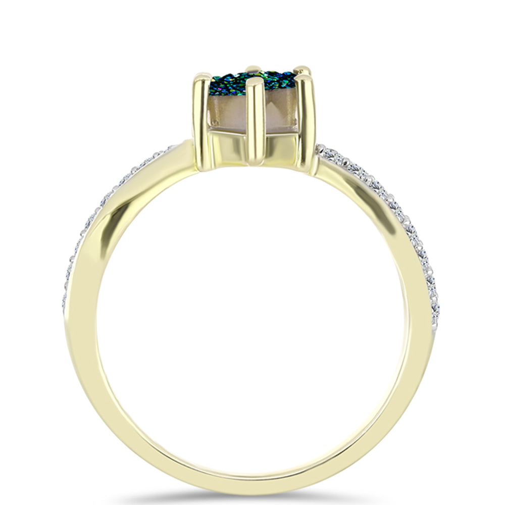 Anel de Prata com Banho de Ouro com Drusy Verde e Topázio Branco