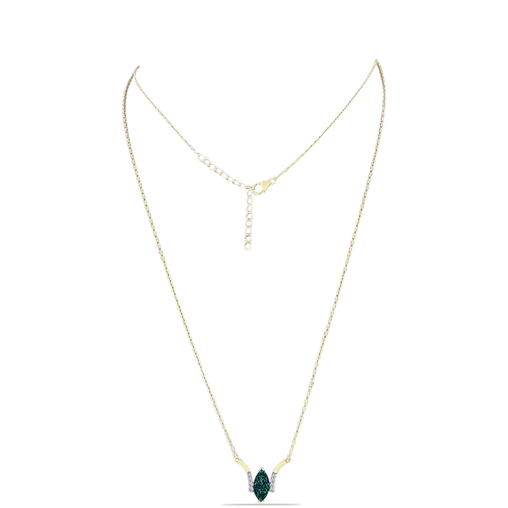 Colar de Prata com Banho de Ouro com Drusy Verde e Topázio Branco  Contraste: Cabeca de Veado (800)