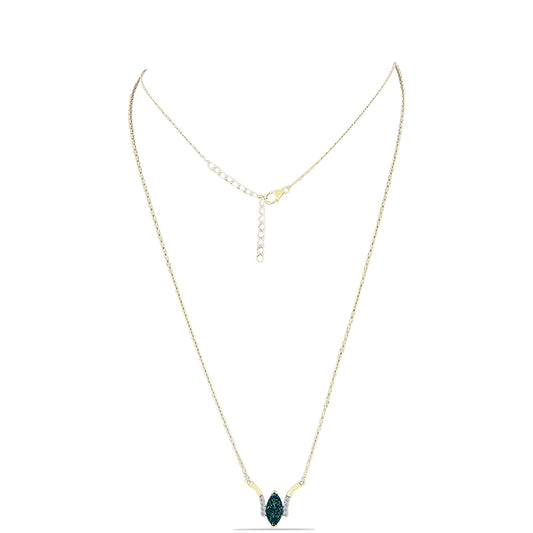 Colar de Prata com Banho de Ouro com Drusy Verde e Topázio Branco  Contraste: Cabeca de Veado (800)