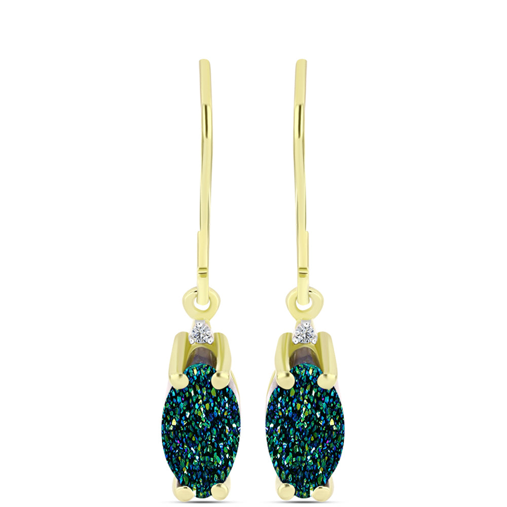 Brincos de Prata com Banho de Ouro com Drusy Verde e Topázio Branco 1 