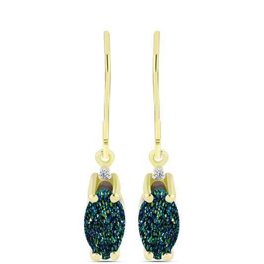 Brincos de Prata com Banho de Ouro com Drusy Verde e Topázio Branco