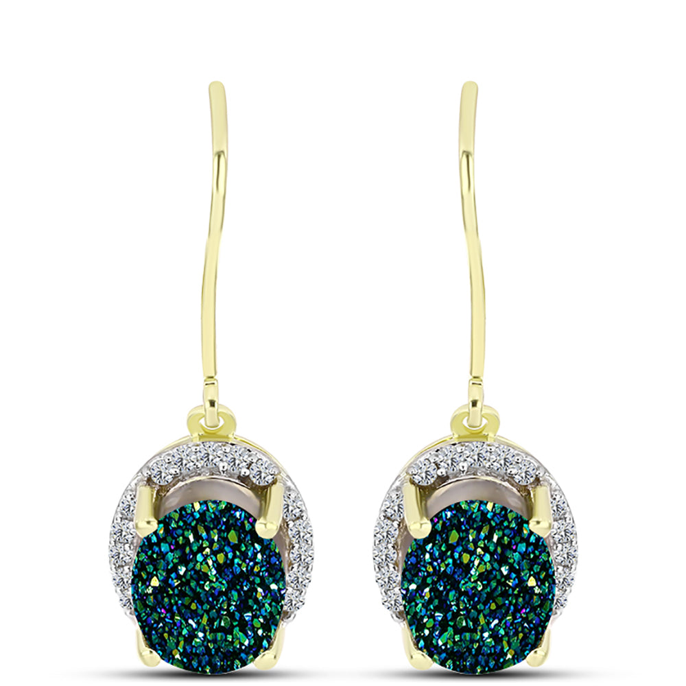 Brincos de Prata com Banho de Ouro com Drusy Verde e Topázio Branco