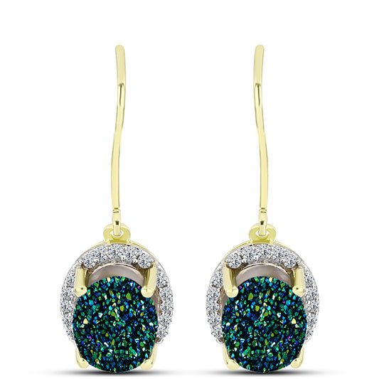 Brincos de Prata com Banho de Ouro com Drusy Verde e Topázio Branco
