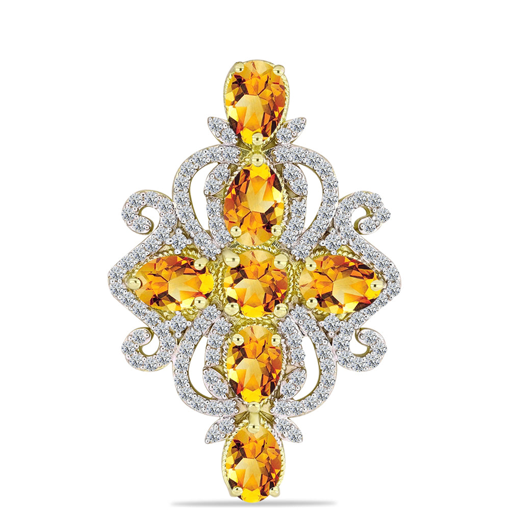 Pendente de Prata com Banho de Ouro com Citrino Dourado do Rio Grande e Topázio Branco  Contraste: Cabeca de Veado (800)