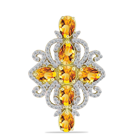 Pendente de Prata com Banho de Ouro com Citrino Dourado do Rio Grande e Topázio Branco  Contraste: Cabeca de Veado (800)