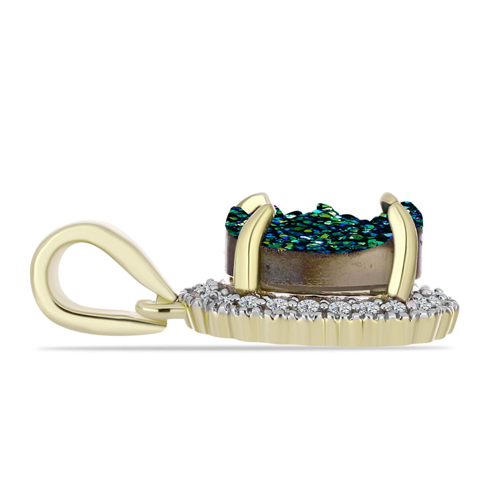 Pendente de Prata com Banho de Ouro com Drusy Verde e Topázio Branco