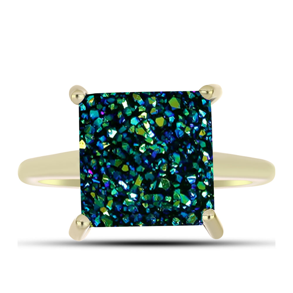 Anel de Prata com Banho de Ouro com Drusy Verde