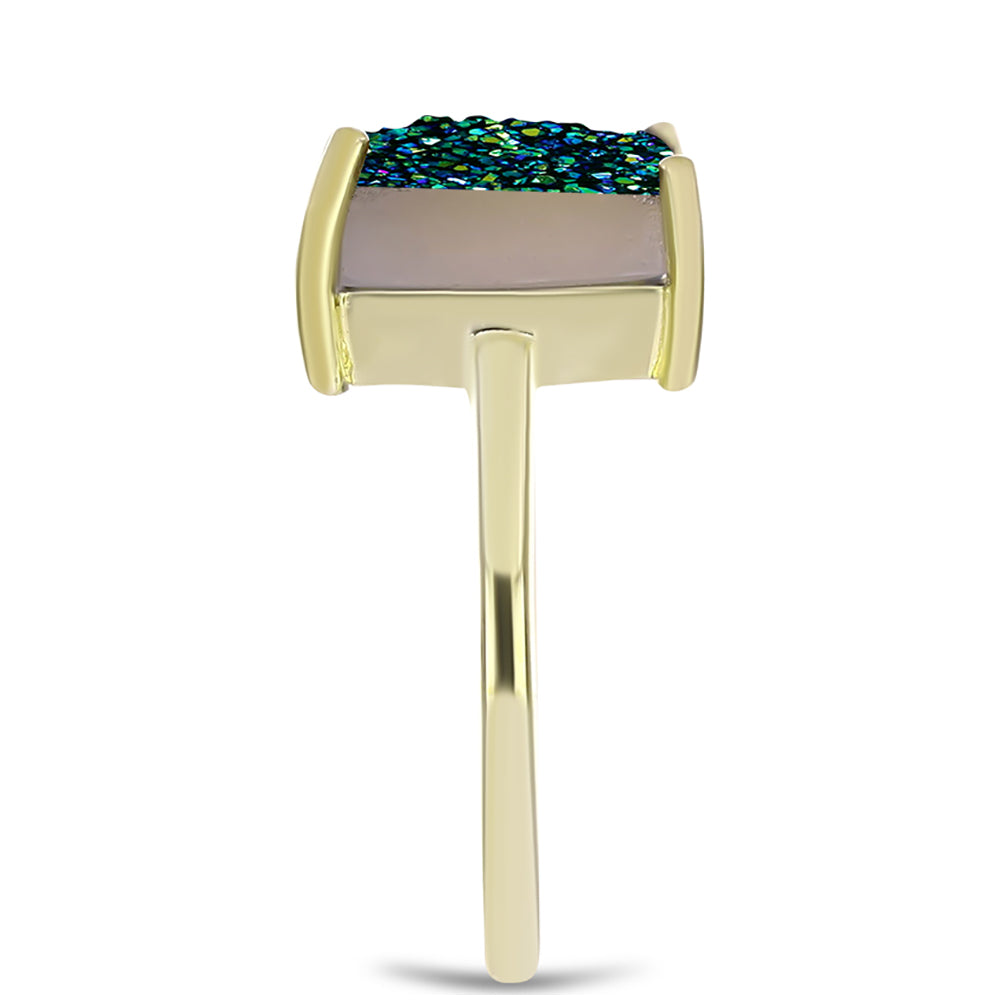 Anel de Prata com Banho de Ouro com Drusy Verde