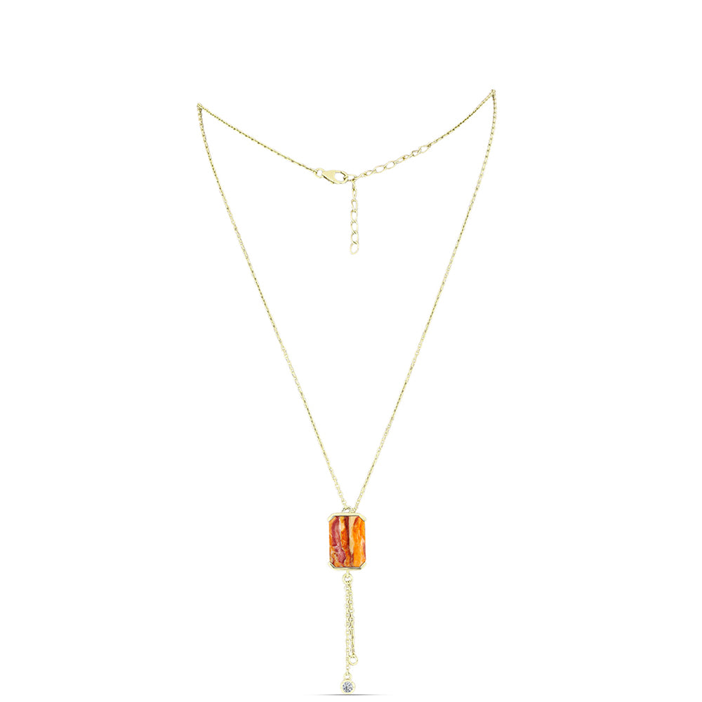 Colar de Prata com Banho de Ouro com Concha Pata de Leões e Topázio Branco  Contraste: Cabeca de Veado (800) 1 