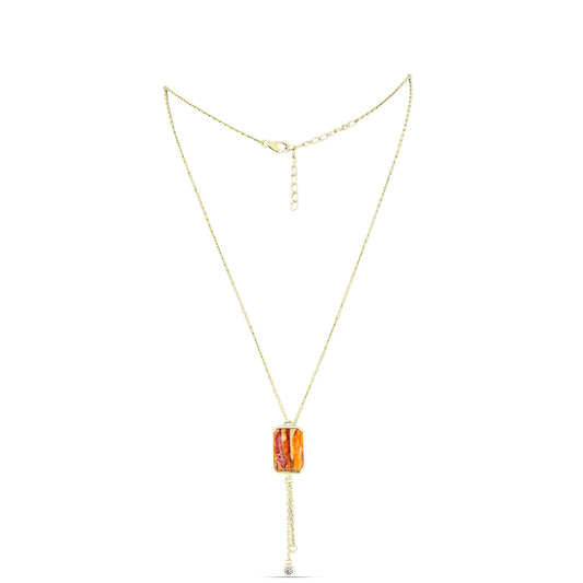 Colar de Prata com Banho de Ouro com Concha Pata de Leões e Topázio Branco  Contraste: Cabeca de Veado (800)