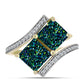 Anel de Prata com Banho de Ouro com Drusy Verde e Topázio Branco  Contraste: Cabeca de Veado (800)