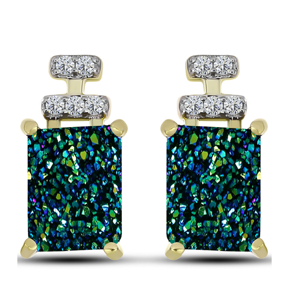 Brincos de Prata com Banho de Ouro com Drusy Verde e Topázio Branco 1 